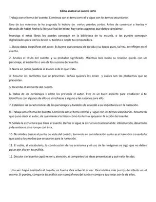Elementos y características importantes para analizar un cuento